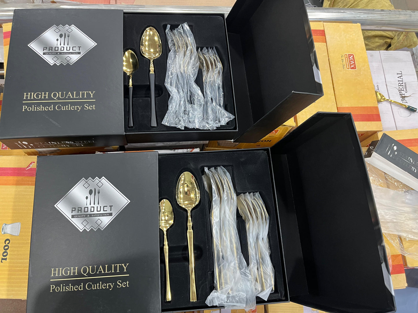 Gawadar Import™ High Quality Polished Cutlery Set Golden and Half Golden Stainless Steel