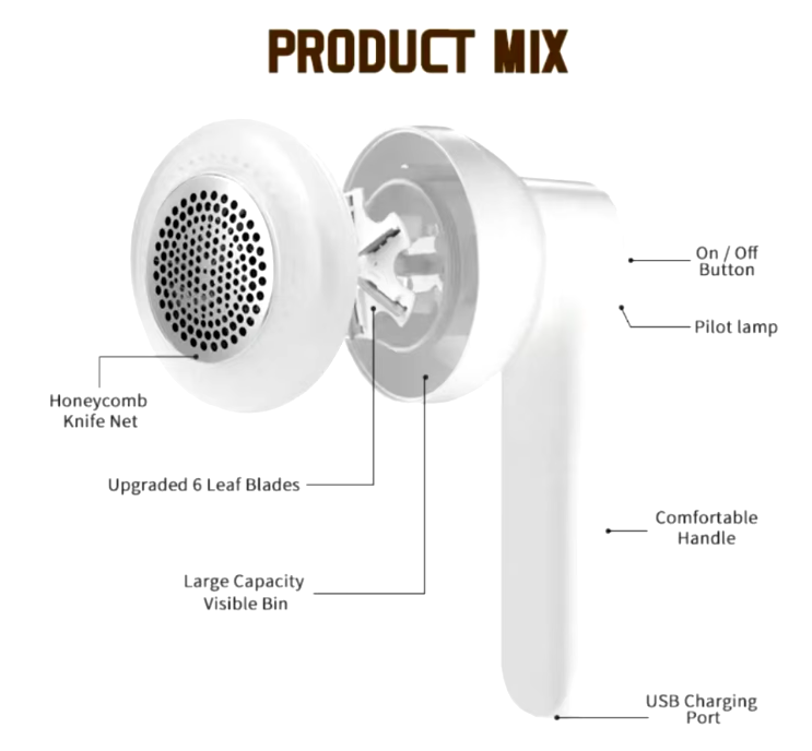 kolax brand 6-leaf stainless steel blades USB rechargeable electric sweater fabric shaver lint remover for clothes