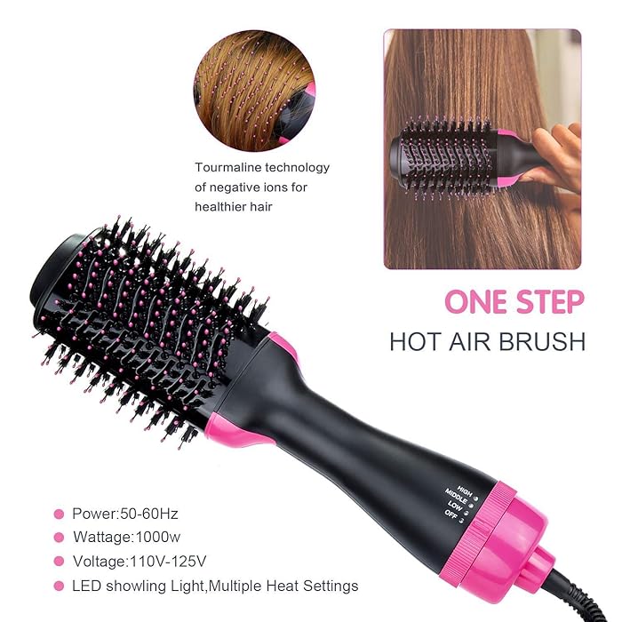 Gawadar Import™ 3-In-1 Electric One Step Hair Straightening Brush One Step Hot Air Brush Dryer + Styler