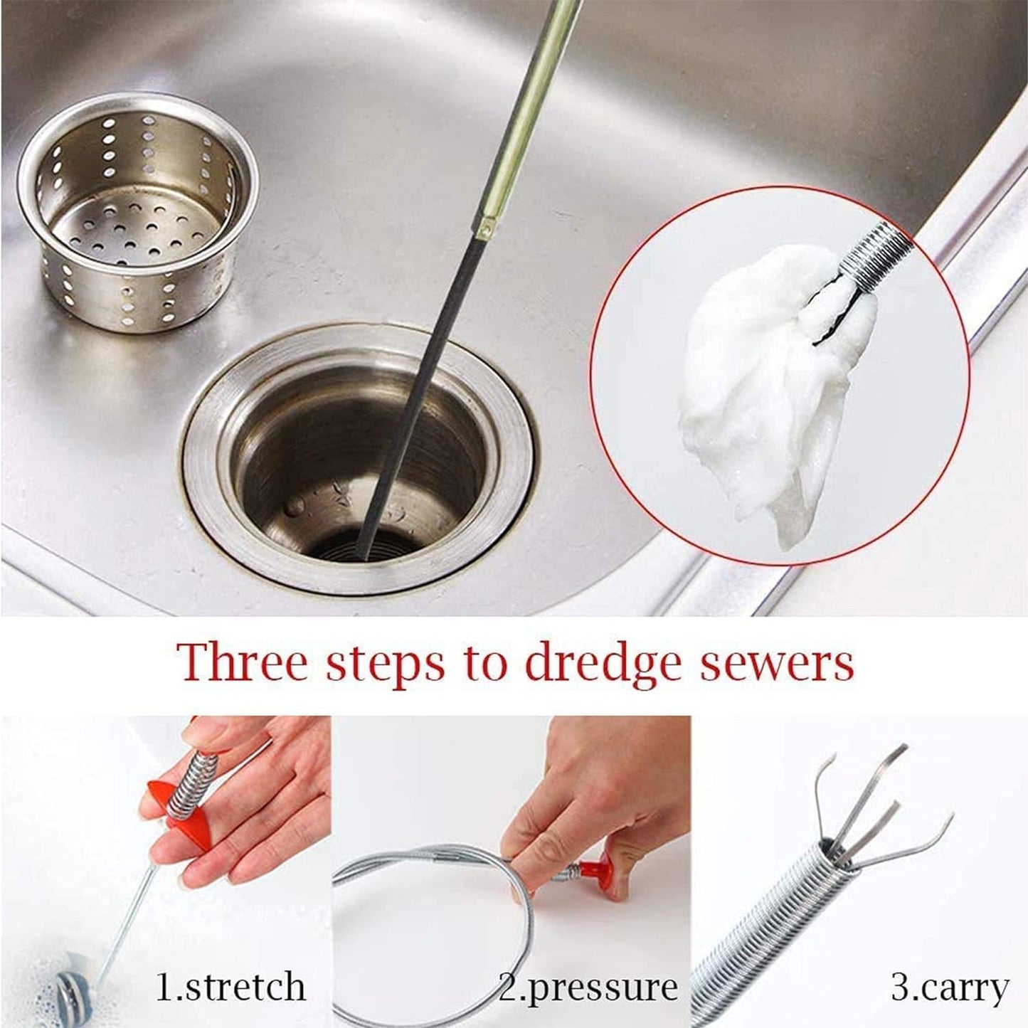 Gawadar Import's Drain Cleaning Stick Tool Wire  Sink Cleaning Hook  Cleaning Clog Clogged Drain for Multipurpose Kitchen Bathroom Sink Toilet