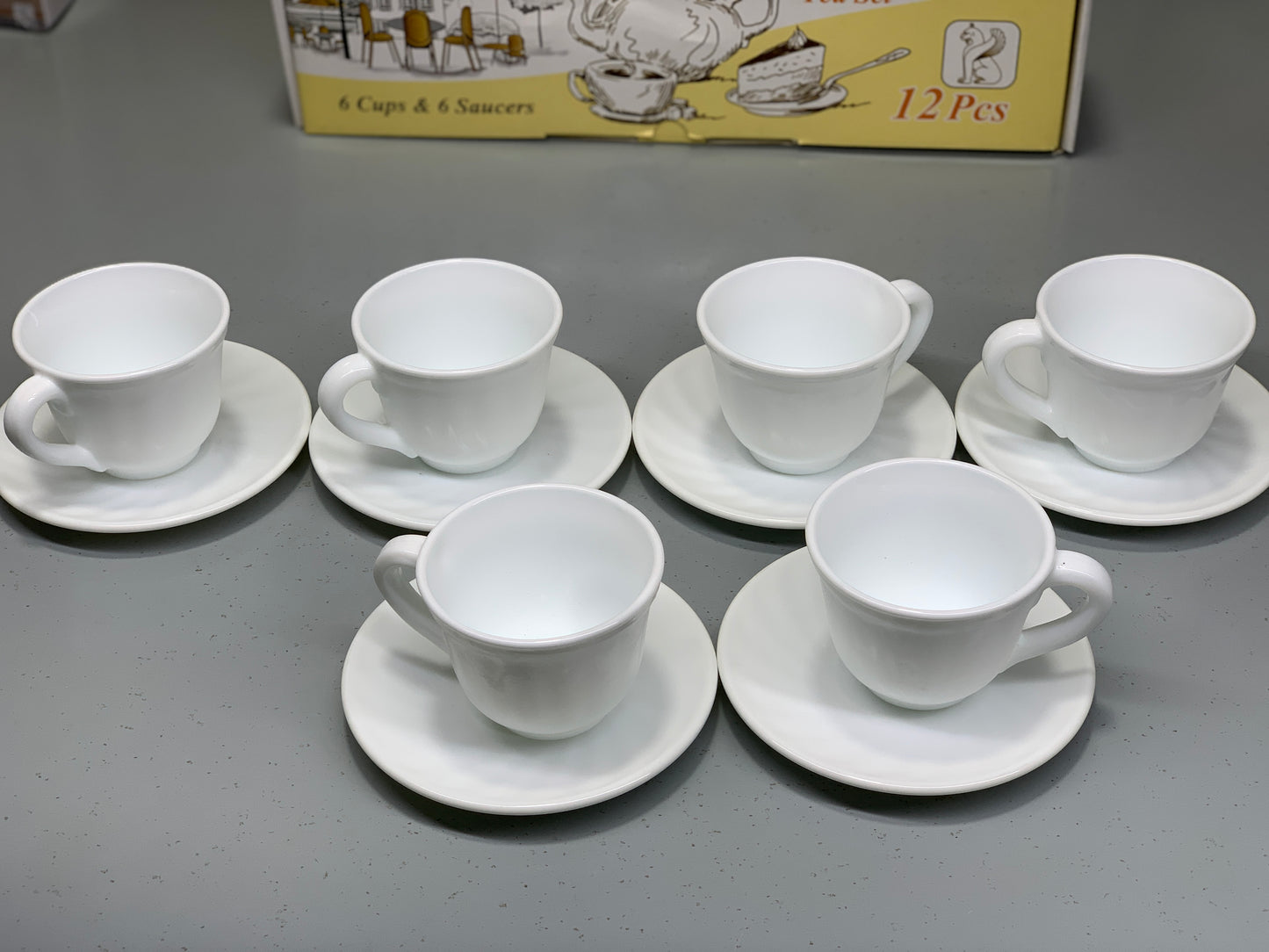 Stain Proof , Heat Resistant Pars Opal Tea Set 6pcs Cups and 6pcs Saucers