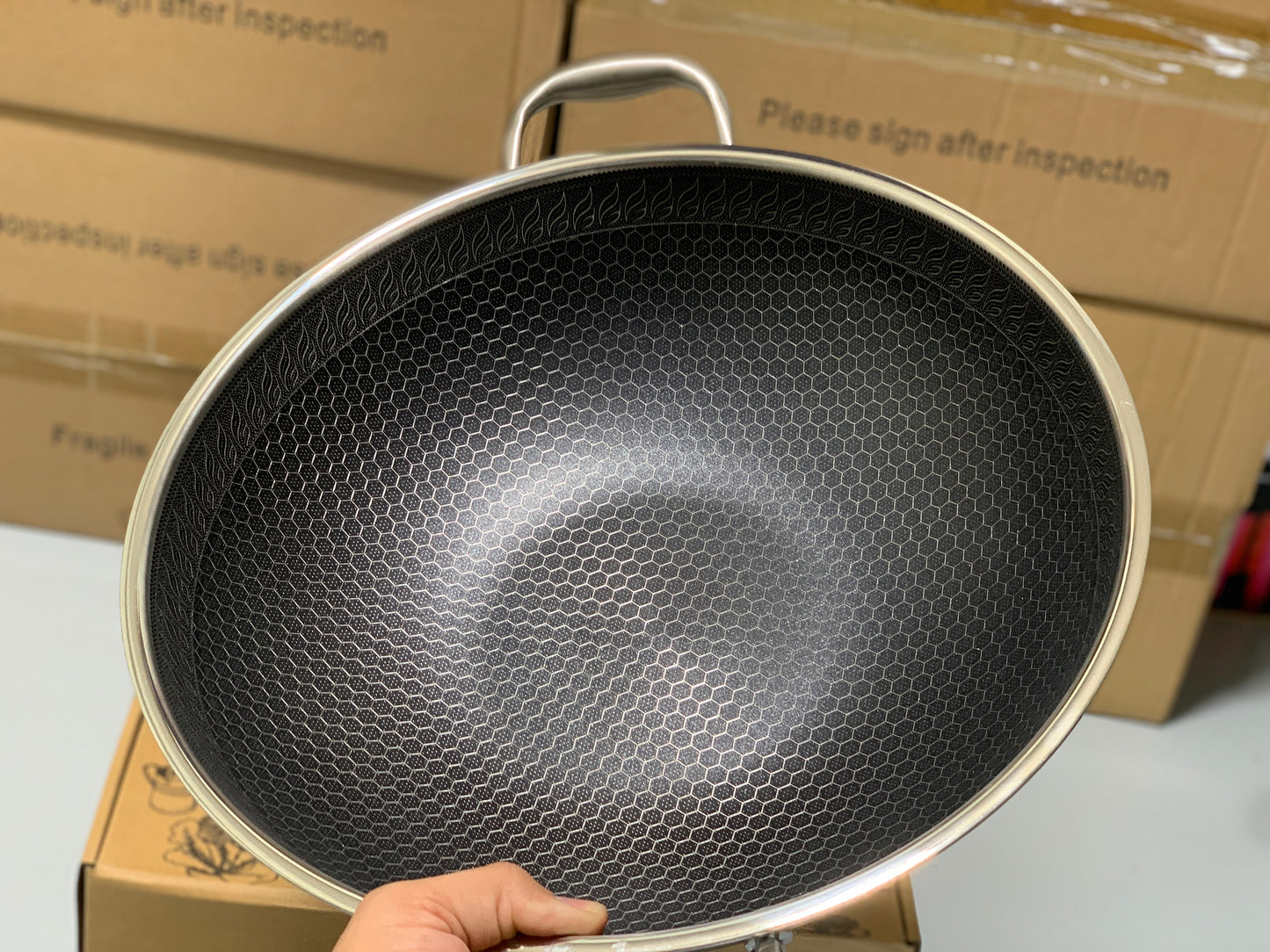 Laser Coated HoneyComb Pattern Deep Frying Karahi /Handi