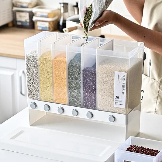 Gawadar Import™ Rice Grain Beans Dispenser 6 Girds Pest-Proof Rack Sealed Food Storage Box for Kitchen and Home Kitchen Dispenser