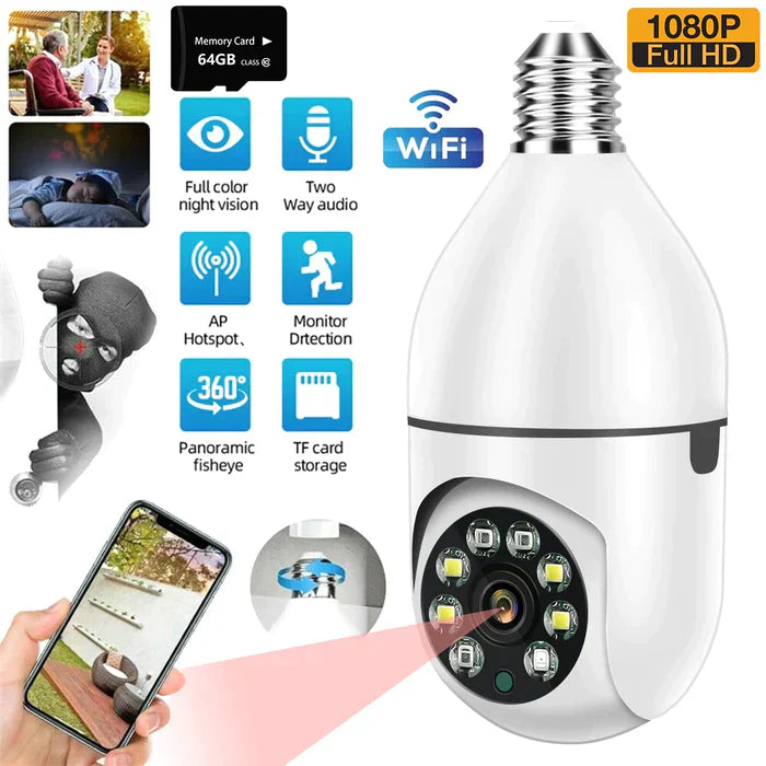 Gawadar Import™ Wireless Bulb Security Camera 360°Rotational View